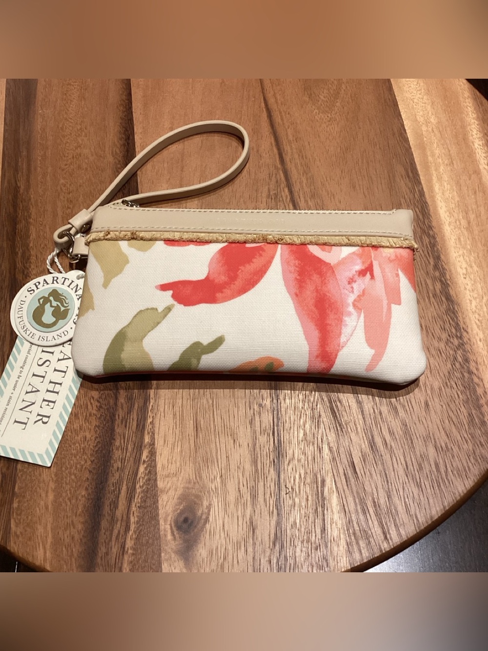 Spartina 449 Wristlet Castillo Tropical Cream Coral water resistant leather NWTs
